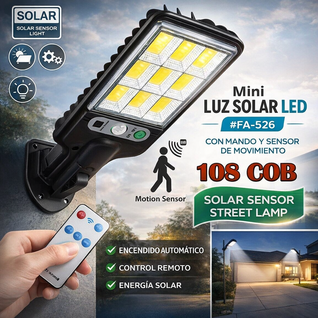 MAXISHOP - Mini luz solar LED con mando y sensor de movimiento FA-526